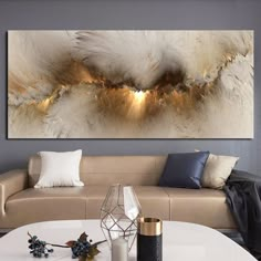 ArtZ® Technicolor Dreams Canvas Paintings - ArtZMiami Brown And Gold Abstract Painting, Modern Painting Ideas, Horizontal Abstract Painting, Bild Gold, Yellow Clouds, Cloud Canvas Art, Horizontal Painting, Yellow Cloud, Abstract Art Images