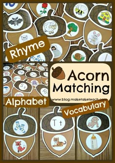 a collage of pictures with the words acorn matching