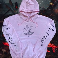 Brand New (Nwot) Lil Peep Hoodie(Light Pink) With Cry Baby Twitter Bird Logo On Front And Lil Peep On Sleeves (Black). Urban Pink Tops For Spring, Urban Style Pink Tops For Spring, Urban Pink Cotton Sweatshirt, Pink Urban Hoodie With Letter Print, Urban Pink Hoodie With Letter Print, Pink Hoodie For Streetwear, Pink Hoodie Top For Streetwear, Urban Pink Hoodie For Streetwear, Urban Pink Sweatshirt For Spring