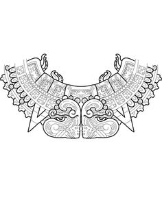 an intricately designed mask is shown in black and white, on a white background