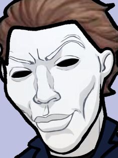 a drawing of a man with red hair wearing a black shirt and white mask on his face