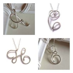 Wire Lettering, Silver Calligraphy, Wire Letters, Sterling Silver Initial Necklace, Silver Initial Necklace, Diy Jewelry Pendants, Silver Engraved Bracelet, Initial Necklace Silver, Modern Silver Jewelry