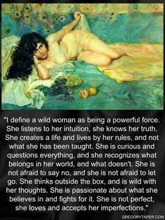 a woman laying on top of a bed next to a quote from the famous painting