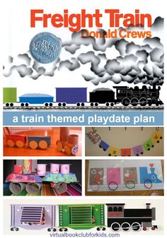 a train themed play date plan is featured in this brochure for the children's book freight trains don't draw