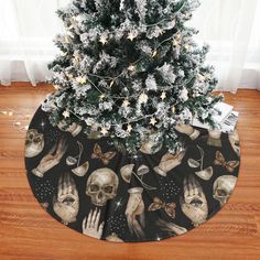 a christmas tree skirt with skulls on it