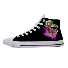 Hot Zim Anime Manga Cartoon Funny Fashion Invader Casual Cloth Shoes High Top Lightweight Breathable Invader Zim Scene Outfit, Invader Zim Sweater, Gir Invader Zim Clothes, Painted Canvas Shoes Invader Zim, Gir Hoodie Invader Zim, Scene Shoes, Manga Cartoon, Cartoon Funny, Funny Fashion