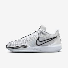 the nike zoom basketball shoe is white and black