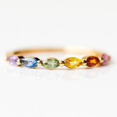 Multi Rainbow Sapphire Ring, Half Eternity Band Ring,wedding band Women Jewelry Stacking Matching Bridal Anniversary gift for her Promise by Finesilverdesignshop on Etsy Rainbow Engagement Ring, Rainbow Wedding Band, Colored Wedding Bands, Grad Gift Ideas, Mothers Rings, Rainbow Band, Shifting Visuals, Jewelry Stacking, Rainbow Ring