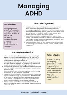 This set helps people better manage ADHD. Improved management helps daily life with ADHD support. These management therapy support tools give tips to manage ADHD and are instantly downloadable. This bundle is fantastic for supporting people with ADHD as knowledge is power. Delivered via PDF for Digital Download only TeaCH Publications - Discover an array of resources tailored to support people with ADHD and Autism. Posters and therapy support tools for emotional regulation, executive functioning skills, navigating school and daily life, communication and social skills and general life skills including anxiety and mental health support. Our collection provides excellent tools, activities, worksheets and resources. Great for teacher support, parent guidance, therapy, classroom use, school co Tips And Tricks For Life Helpful Hints, How To Improve Mental Health, Audhd Things, Therapy Classroom, Executive Functioning Skills, Mental Health Facts, Teacher Support, Executive Functioning, Mental Health And Wellbeing