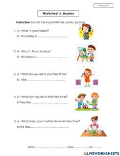 worksheet for children with pictures and words