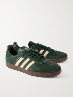 ADIDAS ORIGINALS Samba OG Brushed Suede and Leather-Trimmed Nubuck Sneakers for Men | MR PORTER Adidas Samba Super Suede, Adidas Samba Chalky Brown, Adidas Hamburg Brown, Adidas Samba Men, Green Sambas, Samba Shoes, Adidas Sambas, Adidas Shoes Originals, Sneakers Adidas