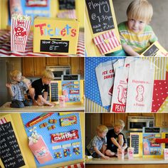 there are many pictures of children playing in the kitchen