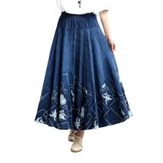 Introducing our bohemian, bell-shaped maxi denim skirt from the 2023 Spring-Summer Collection a timelessly stylish addition to your wardrobe!Why You'll Fall In LoveThis skirt is an elegant combination of modern vogue and boho chic, perfect for the fashionista who loves to make a statement. It features a high rise and long skirt cut that flatters the figure, while its rubber closure ensures a casual fit. The intricate embroidery adds a unique touch, making it the perfect piece for any occasion.Un Denim Skirts Online, Maxi Denim Skirt, Boho Soul, Skirt Images, Womens Denim Skirts, Long Denim Skirt, Full Length Skirts, Denim Skirt Women, Denim Maxi Skirt