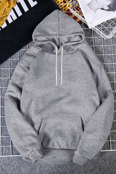 Gray Oversized Hoodie with Kangaroo Pocket Oversized Solid Color Plain Hoodie, Basic Fall Hoodie With Kangaroo Pocket, Fall Basic Hoodie With Kangaroo Pocket, Oversized Plain Hoodie Sweatshirt, Basic Fall Hoodie With Pockets, Winter Hoodie With Pockets, Basic Winter Hoodie With Pockets, Oversized Basic Hoodie With Kangaroo Pocket, Basic Hoodie With Pockets For Streetwear