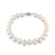 A must have for any jewelry box, this pearl bracelet is as classic as can be. Expertly crafted, this timeless choice features luminous 7.5-8.0mm cultured freshwater pearls along a knotted strand. Buffed to a brilliant luster, this 7.75-inch bracelet secures with a sterling silver tongue and groove clasp. Pearl Strand, Tongue And Groove, Pearl Strands, Pearl Types, Freshwater Cultured Pearls, Strand Bracelet, Bracelet Clasps, Pearl Size, Gemstone Bracelets