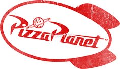 a red and white logo with the word pizza on it