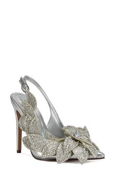 Twinkling rhinestones shine like morning dewdrops on this pointed-toe pump embellished with petal-shaped accents. Adjustable ankle strap with buckle closure Synthetic upper, lining and sole Imported Asian & Pacific Islander Owned/Founded 2024 Shoes, Pacific Islander, Azalea Wang, Shoe Inspo, Dress Shoe, Slingback Pump, Senior Year, Shoe Game, Print Gifts