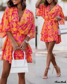 Olivia Mark - Plant Print Twist Pattern Casual Dress Islands Outfits, Halter Dress Outfit, Summer Printed Dress, Cuban Fashion, Nail Colors Spring, Office Party Dress, Nail Art Spring, Music Festival Style, Cocktail Chic