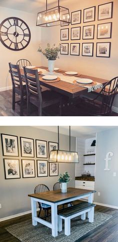 the before and after pictures show how to decorate a dining room