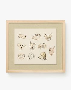 a framed print with different types of dogs on it