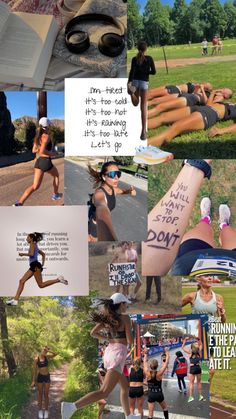 collage of photos with women running, reading and writing on their arms in different languages