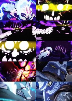 many different images of the same character in an animated video game, one with glowing eyes and