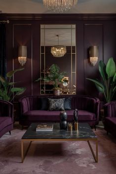 10 Dark Feminine Living Room Ideas to Inspire Sophisticated and Timeless Interiors - My Decor Inspo Dark Walls Aesthetic, Deep Purple Interior, Plum Accent Wall Living Room, Mauve Living Room Decor, Dark Plum Living Room, Plum Walls Living Room, Dark Plum Room, Blue And Plum Living Room, Dark Purple Living Room Walls