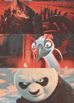 an animated movie scene with panda and other characters