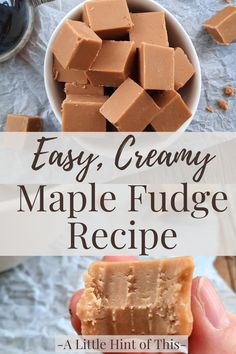 easy creamy maple fudge recipe with text overlay