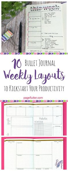 Weekly Bullet Journal Layouts | pageflutter.com Weekly Layout Planner, Week Bullet Journal Layout, Simple Weekly Bullet Journal Layout, Bullet Journal Planner Layout, Weekly Log Bullet Journal, Weekly Journal Layout, Weekly Layout Bullet Journal, Weekly Bullet Journal Layout, Dot Journaling