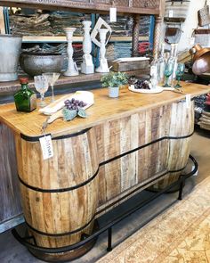 a large wooden cabinet sitting inside of a store