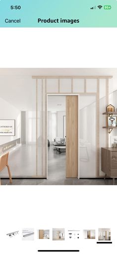 an image of a room with white walls and wood trimmings on the doors