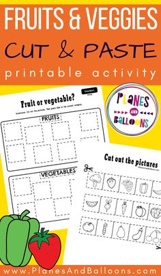 fruits and veggies cut and paste printable activity for toddlers to learn