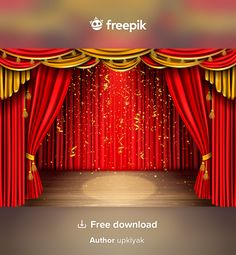 a stage with red curtains and gold confetti falling from the ceiling freepik