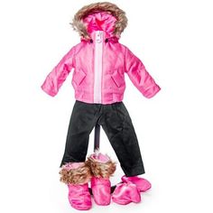 a small child's pink jacket and boots