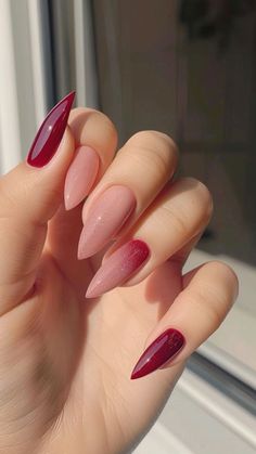 #nailart #nailsofinstagram #naildesign #nailtech #pinknailcolors Nails In Colors, Ruby Nails Design, Cute Pink Nails Design Girly, Shaded Nails, Girly Nail Designs, Nails Pink And Red, Red Pink Nails, Pink Cute Nails, Nail Art Designs Pink