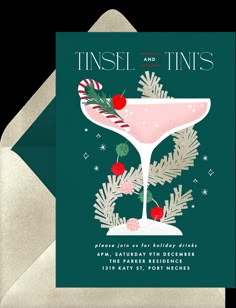 a christmas card with an illustration of a cocktail