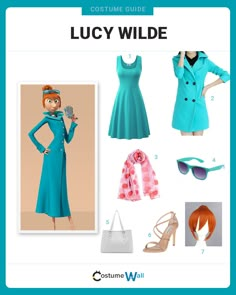 the costume guide for lucy wilde from disney's alice and the wonderland teal