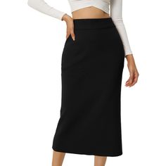 Elevate your style with the Seta T Women's Elastic High Waist Midi Skirt. This bodycon skirt is a blend of elegance and comfort, perfect for various occasions.

- Material: Stretchy ribbed knit
- Color: Black
- Size: Large
- Gender: Female
- Features: High waist, slit hem, midi length

Crafted to accentuate your silhouette, the skirt's high waist and slit hem offer a modern twist to the classic midi design. The ribbed knit material ensures a snug, flattering fit that moves with you. Whether dres Ribbed Knit Skirt, Midi Design, Female Features, Chic Skirt, Graceful Movement, Bodycon Midi Skirt, Basic Skirt, Autumn Fits, Chic Skirts