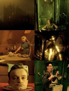 the collage shows many different scenes in this scene, including an image of a man with