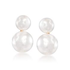 Ross-Simons - 5-7.5mm Cultured Akoya Pearl Double Drop Earrings in 14kt Yellow Gold - #865043 Drop Pearl Earrings, Curved Bar Necklace, Cultured Pearl Bracelet, Pearl Birthstone, Sleek Chic, Yellow Gold Earrings, Cultured Pearl Necklace, Yellow Gold Jewelry, Pearl Types