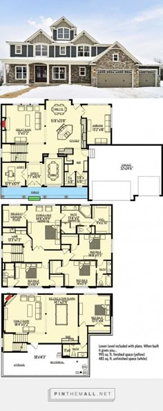 two story house plan with 3 car garages and 2 bedroom, 1 bath apartment