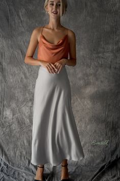 100% Silk Set/ Copper Cowl Neck Top and Sliver Silk Slip Skirt/silk Top/ Slip Skirt/ Full Length/women Silk Skirt/satin Silk Skirt - Etsy Silk Skirt Outfit Wedding Guest, Satin Skirt Outfit Wedding Guest, Satin Skirt Outfit Wedding, Silk Skirt Outfit Classy, Satin Skirt And Top, Satin Slip Skirt Outfit, Satin Top And Skirt, Silk Midi Skirt Outfit, Silk Top And Skirt