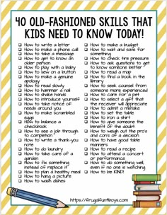 an old fashioned skills that kids need to know today printable poster with pencil and stack of books