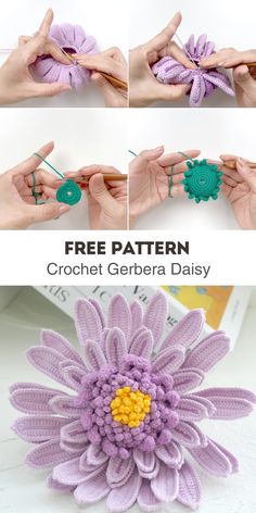 crochet gerbera daisy pattern with instructions to make it in the shape of a flower