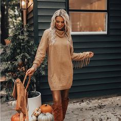 Caramel Color Boutique Light Sweater Dress With Fringe Details. Could Be Worn Alone Or With Leggings. Never Worn Sweater Dress With Leggings, Sweater Dress Leggings, Dress With Leggings, Boutique Lighting, Dress With Fringe, Fringe Sweater, Caramel Color, Light Sweater, Caramel