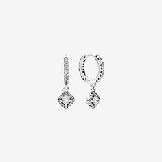 Square Sparkle Hoop Earrings, Sterling Silver, Clear, Cubic Zirco Sparkle Hoop Earrings, Stile Blair Waldorf, Pandora Earrings, Charms Pandora, Bracelet Pandora, Hoop Earrings Style, Elevated Style, Pandora Silver, Jewellery Uk