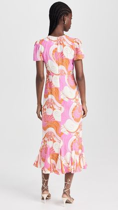 RHODE Lulani Dress | Shopbop Summer A-line Crepe Dress, Fitted Cap Sleeve Dress With Ruffles, Spring Crepe Maxi Dress, Summer Crepe Maxi Dress, Fitted Crepe Maxi Dress, Rayon Dress With Ruffle Hem, Fitted Short Sleeve Maxi Dress With Ruffle Hem, Printed Silk Dress With Short Sleeves, Printed Silk Dresses With Short Sleeves