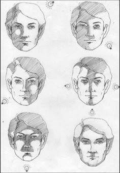 four different faces are shown in this drawing