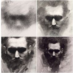 four different portraits of men with beards and mustaches, one in black and white